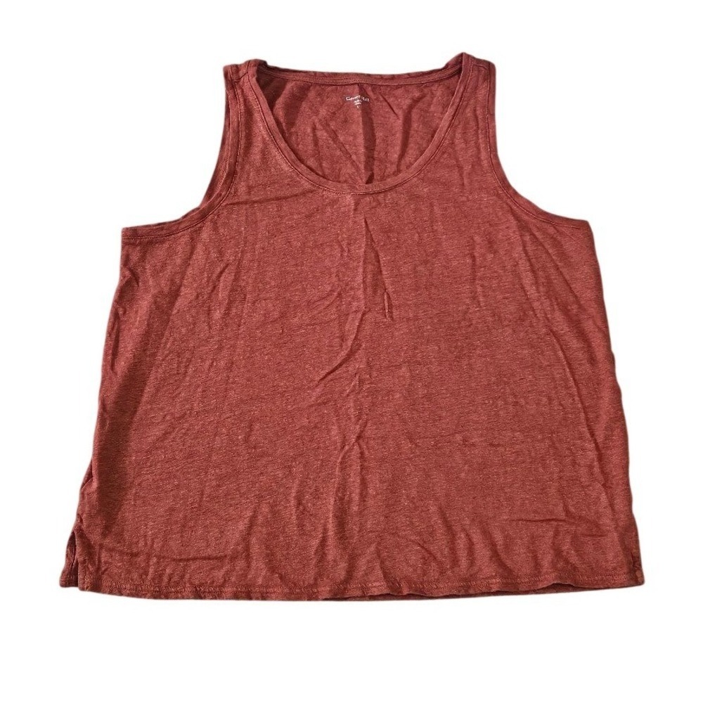 Garnet Hill Tank Top Women Large Rust 100% Organic Linen Sleeveless Scoop Neck
